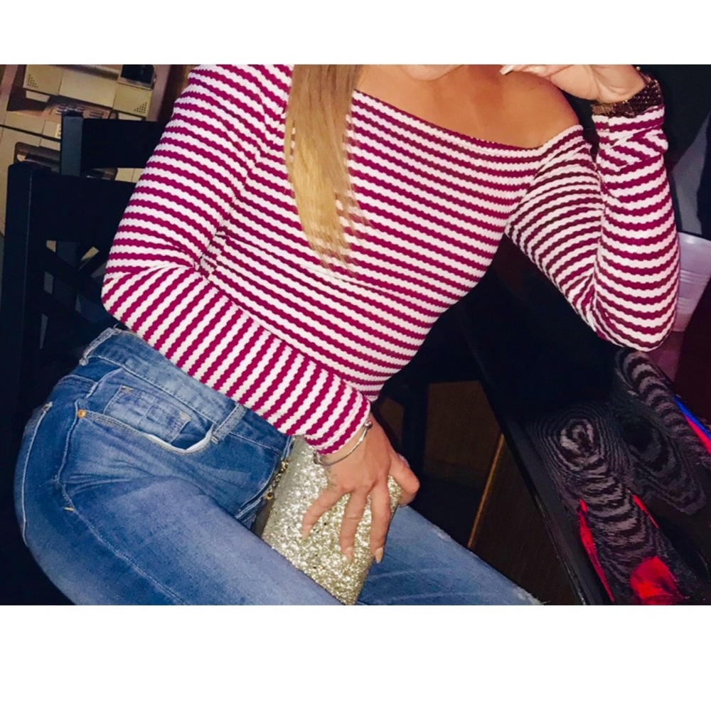 Striped Long Sleeve Off The Shoulder Top
